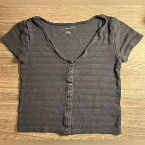 American Eagle Ribbed Button-up Gray T-shirt, Size XS
